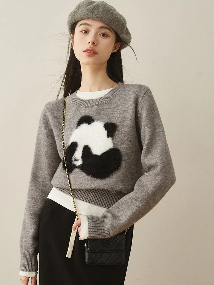 Preppy Style Sweaters Cartoon Flocking Long Sleeve Knit Crop Tops Casual Loose Pullovers All Match Fashion Cute Womens Clothing 240812
