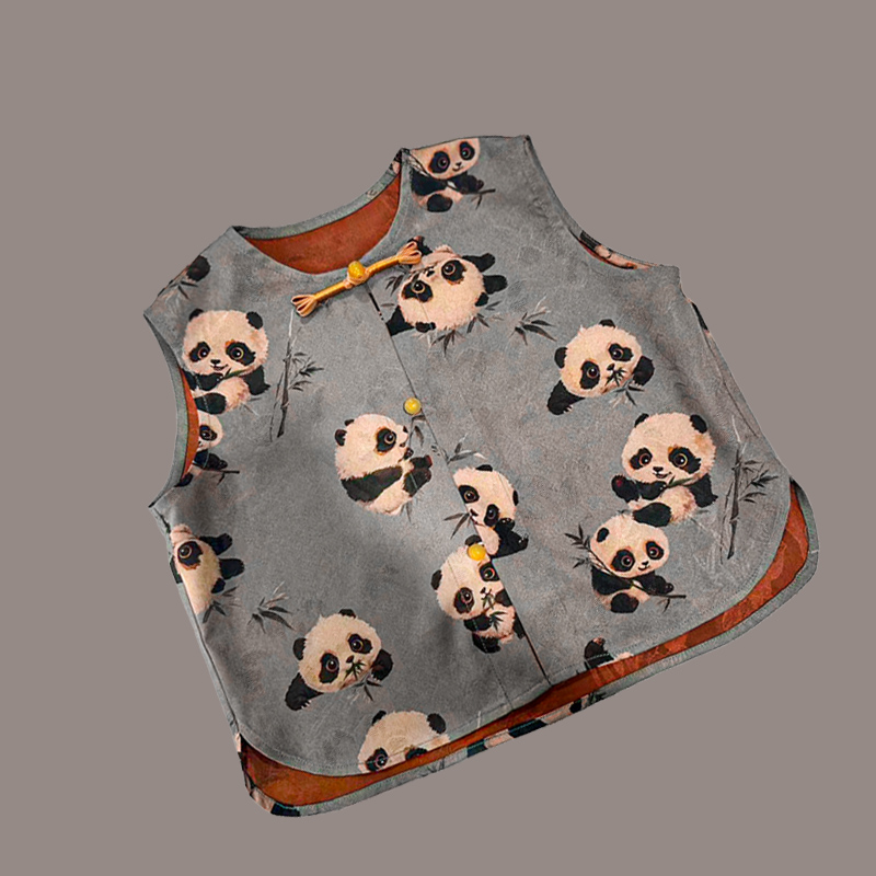 Children's explosive new Chinese-style small panda short-sleeved suit boys and girls two-piece set