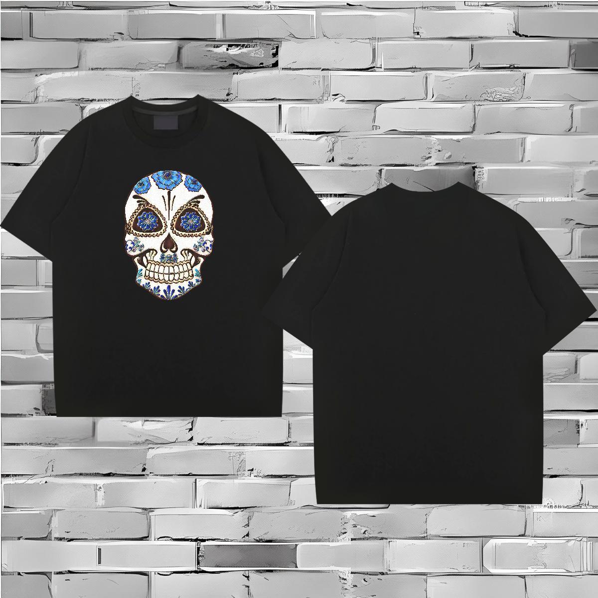 Factory Direct T-Shirts skull Tees Shirts 100% Cotton 230g Daily Outfit Wholesale Custom Big Size O Neck Short Sleeves Tshirts