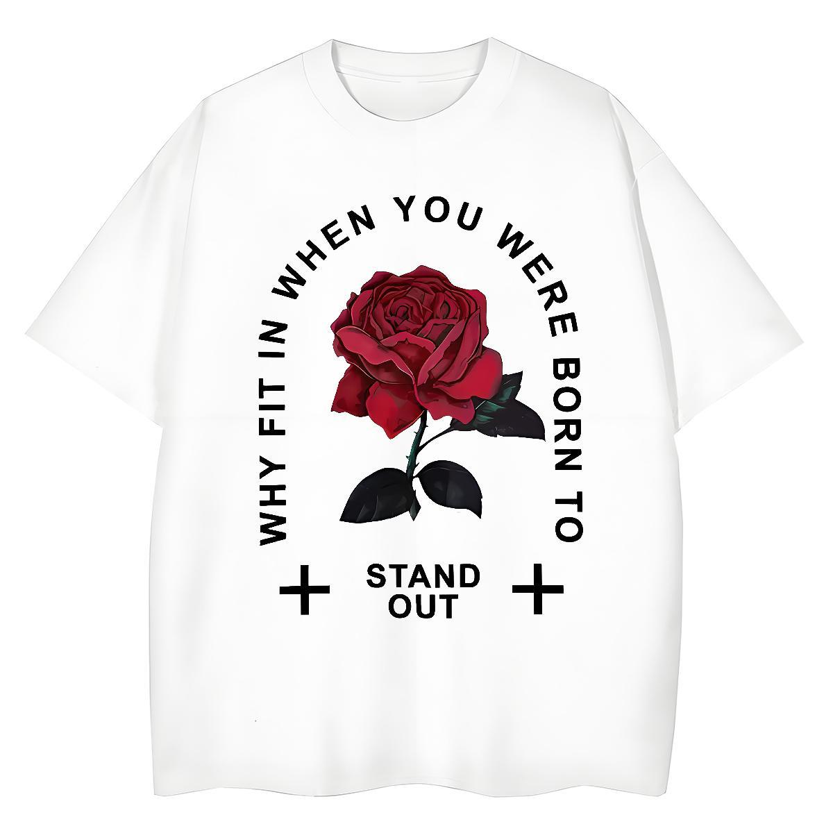 Free Shipping Men Tops Tees Outdoor 230g 100% Cotton Black White Pure Cotton ROSE T shirt DIY Polos