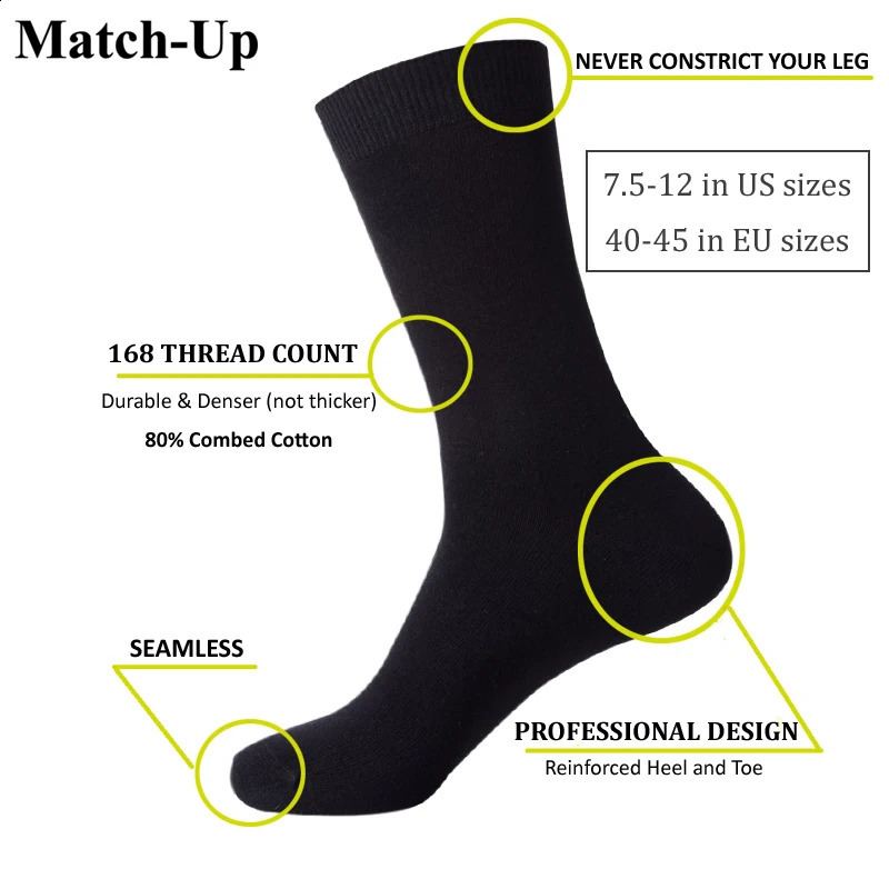 MatchUp Men Bamboo Black Socks Breathable Business Dress 6 PairsLot y240812