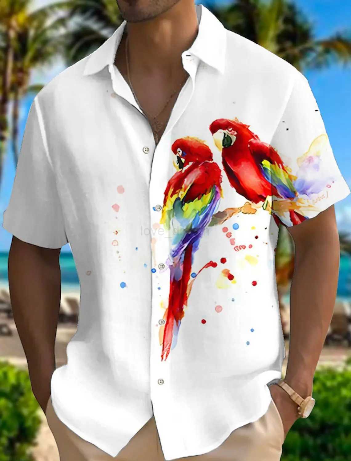 Mens Colorful Fashion Tropical Flower Animal Print Hawaiian Shirt Casual Summer Holiday Shirt Mens Apparel For Daily WearXJ240812