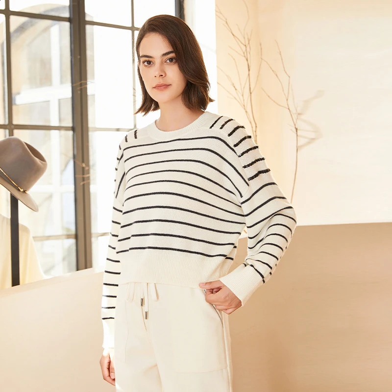 BC-200 Striped Sequined Batwing Sleeved Loose 2/26NM 7GG 100% Merino Wool Clothes Knit woolen Tops For Womens Sweaters 240812