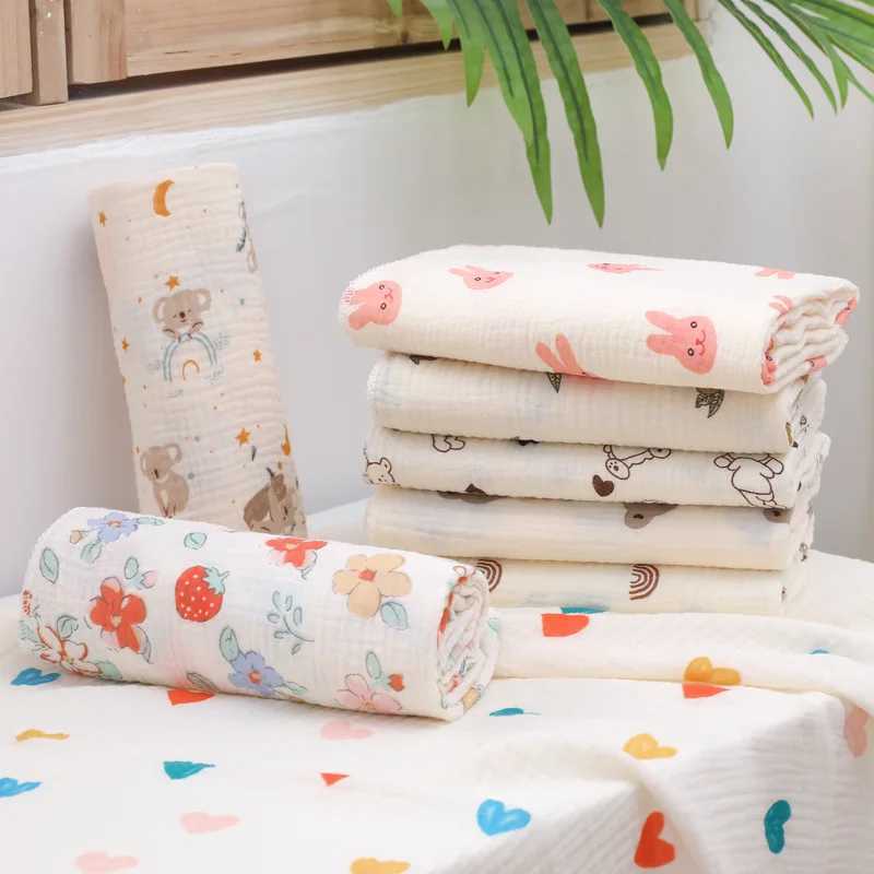 Cotton plain weave cute cartoon printed baby cotton blanket soft and breathable newborn baby receiving blanketW240810