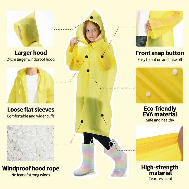 Children Rain Poncho Non-Disposable Travel Rain Gear Coat Outdoor Hiking Accessories Child Raincoat Kids Rainwear Waterproof Y240813