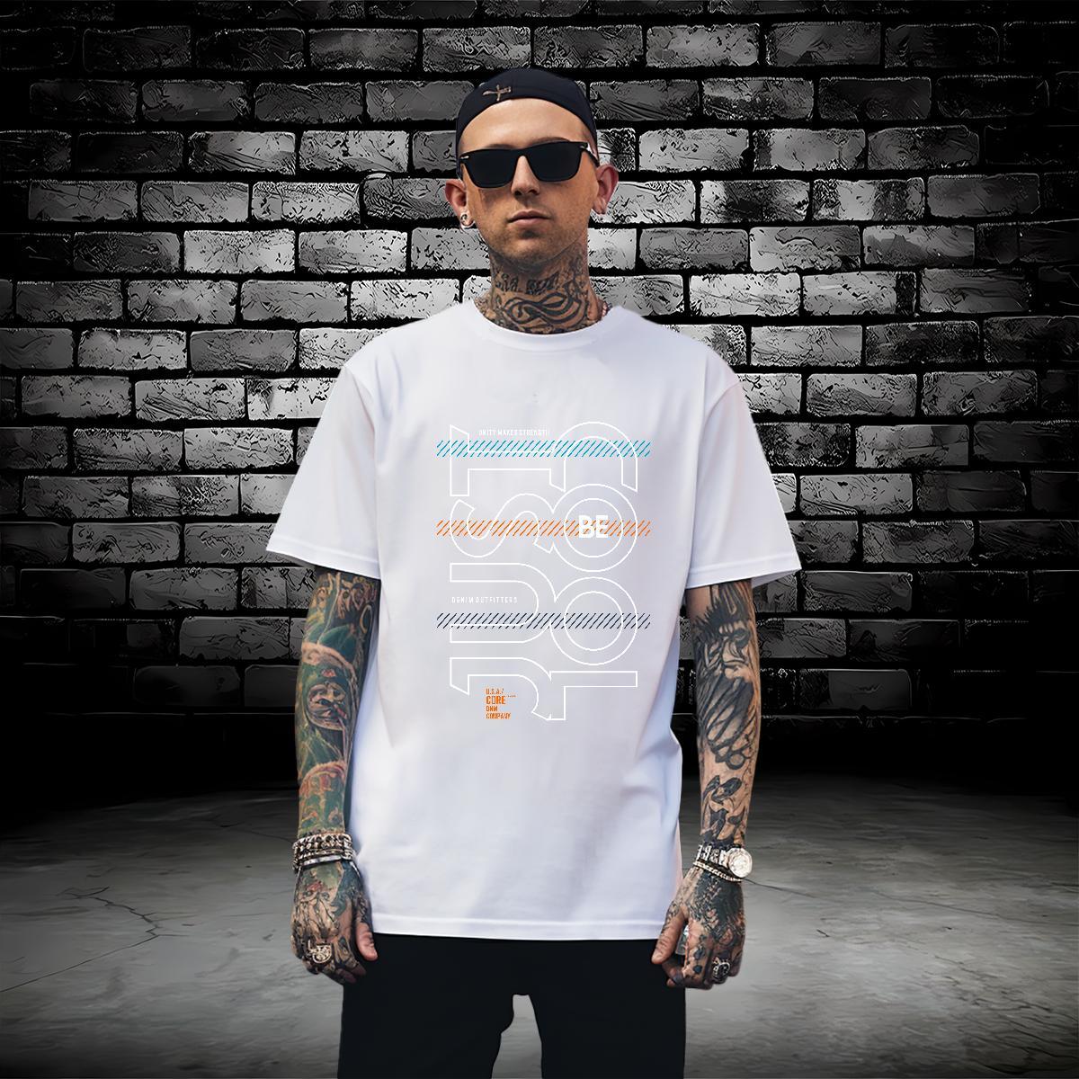 Classic Men Tees letter 230g Pure Cotton Outdoor Breathable Crew Neck Men T Shirts Black White Factory Direct Polos