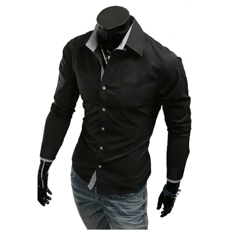 Mens Casual Shirts 2022 Single Breasted Mens Slim Fit Dress Long Sleeve Shirts Soild Male Social Shirts Designer Chemise HommeXJ240812