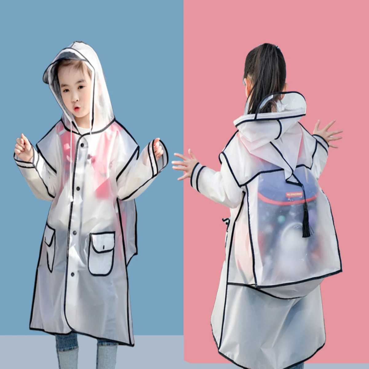 Children New One Piece Waterproof Thickened Raincoat Summer Primary School Student Carrying Schoolbag Position Raincoat Cartoon Y240810