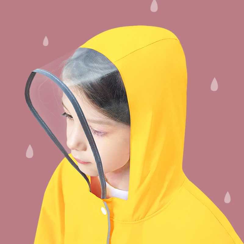 Hooded Waterproof Raincoat Jacket Macaron Color Cute Childrens Thin Suit Schoolbag Big Kid Poncho Household Supplies Rain Coat Y240810