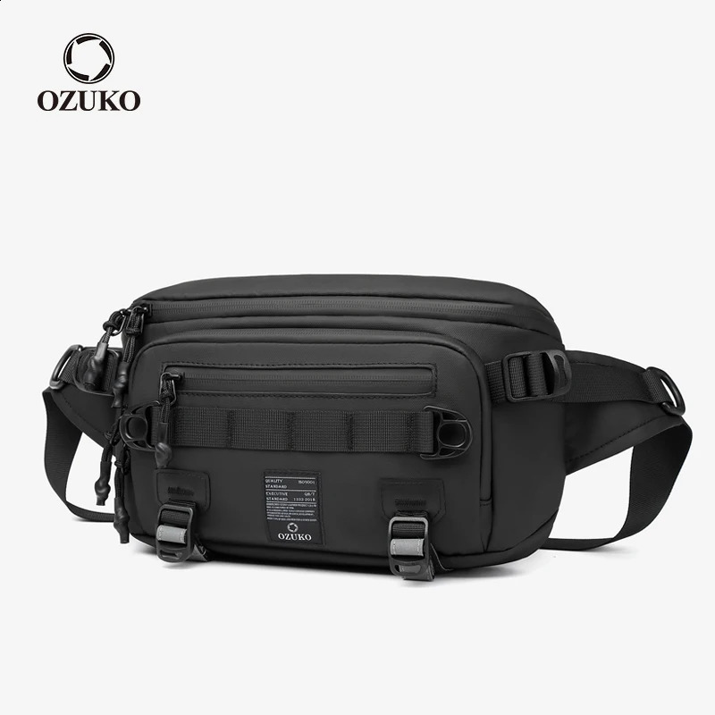 OZUKO Fashion Mens Waterproof Waist Bag Outdoor Sports Strap Chest Bag Tactical Fanny Bag Mens Youth High Quality Cross Body Bag 240812