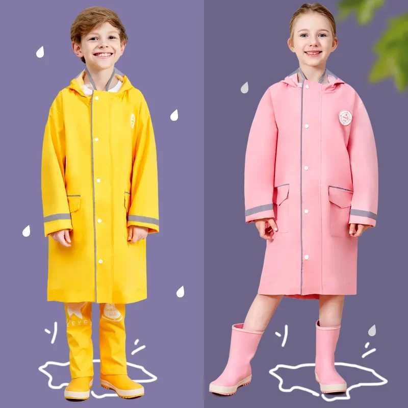 Raincoat Children Rain Poncho Boys Girls Poncho with Schoolbag Child Thickened Windbreaker Raincoat Rain Poncho Y240813