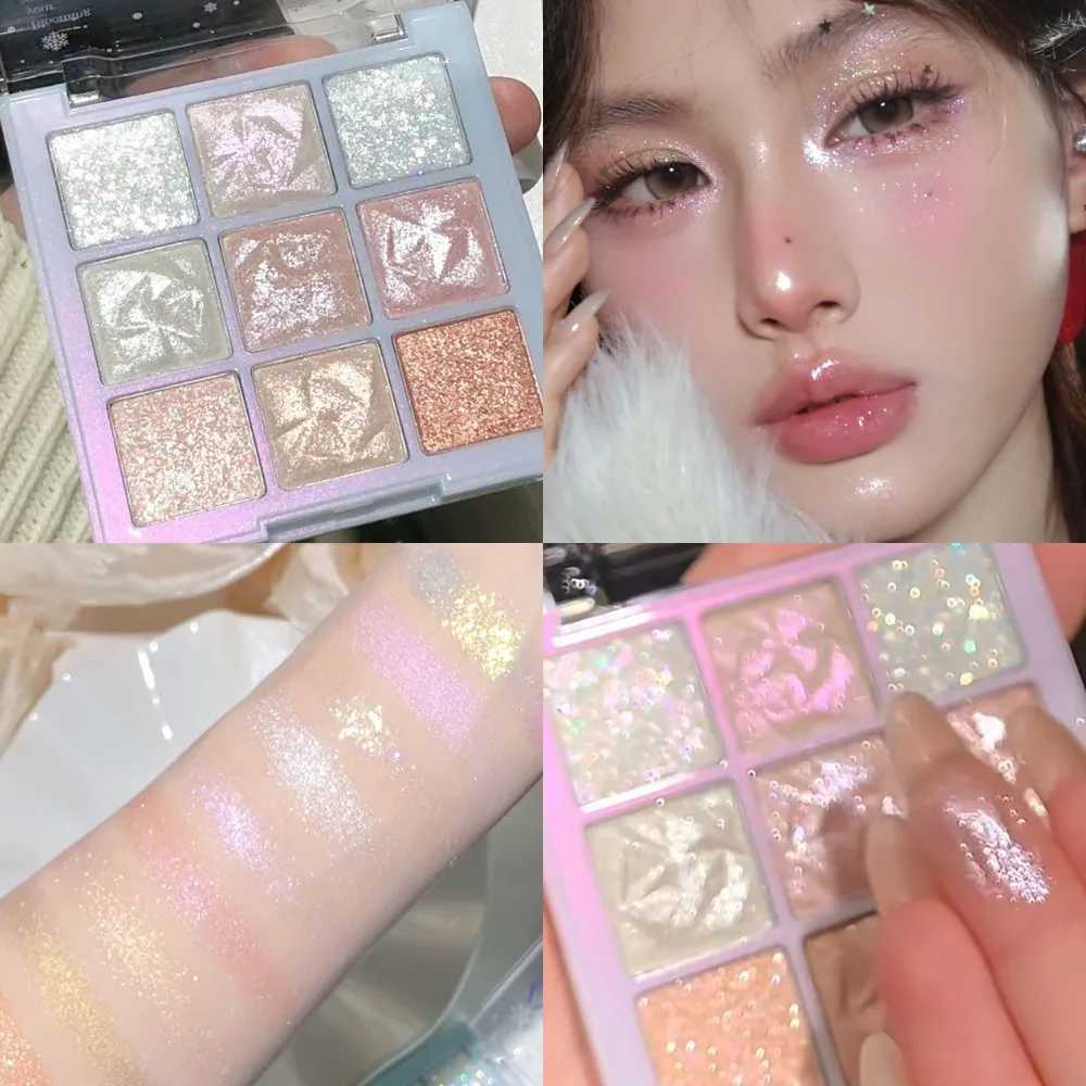 Snow Diamond eye shadow Palette 9 Color Polarized Flash Rose Pink Fluorescent Light Bright Shining Eye Makeup New CosmeticsW241212