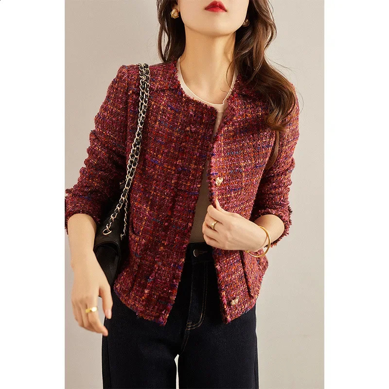 Wool Xiaoxiangfeng jacket is high-end red tweed short winter wear womens spring top 240812