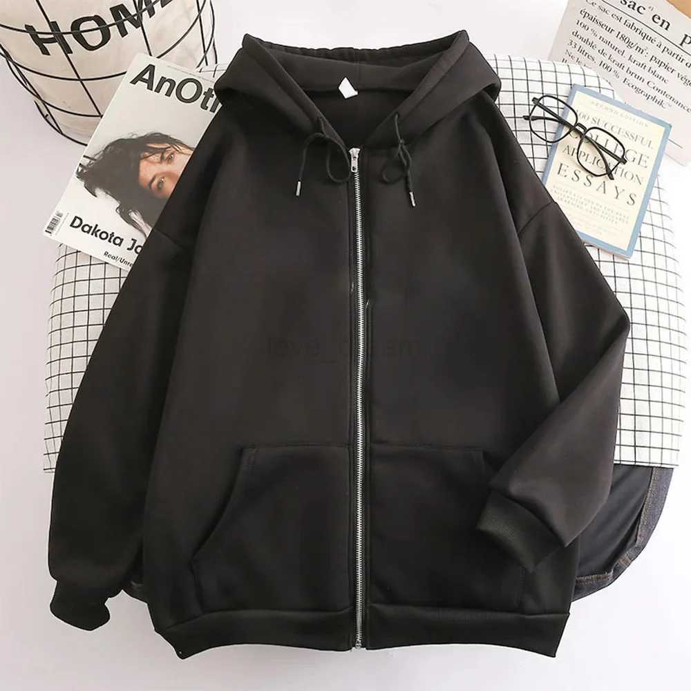 High Street Hoodie Men Solid Color Zip Up Long Sleeve Loose Jacket Coats Casual Hooded Sweatshirt Y2K Fashion Outdoor ClothesXJ240812