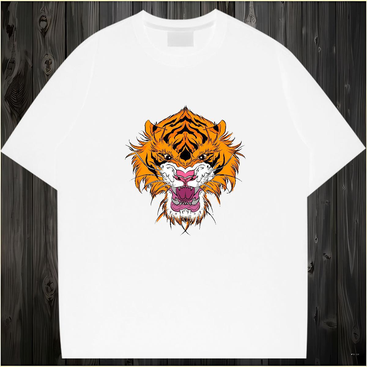 Free Shipping Men T Shirts tiger O-Neck Short Sleeve Street Custom Anime 230g 100% Cotton Tshirts DIY Top Tees