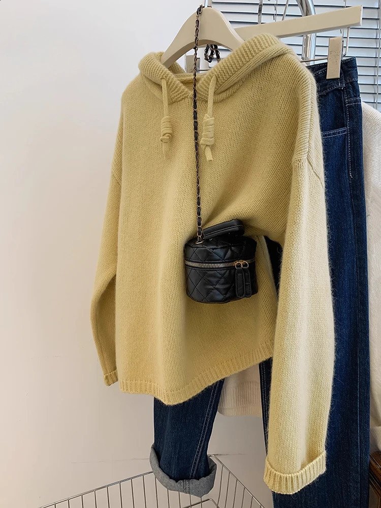 Women Sweater Autumn Winter Fashion Long Sleeve Tops Casual Loose Hooded Knitted Pullovers Korean Lazy Style Solid Color Sweater 240812