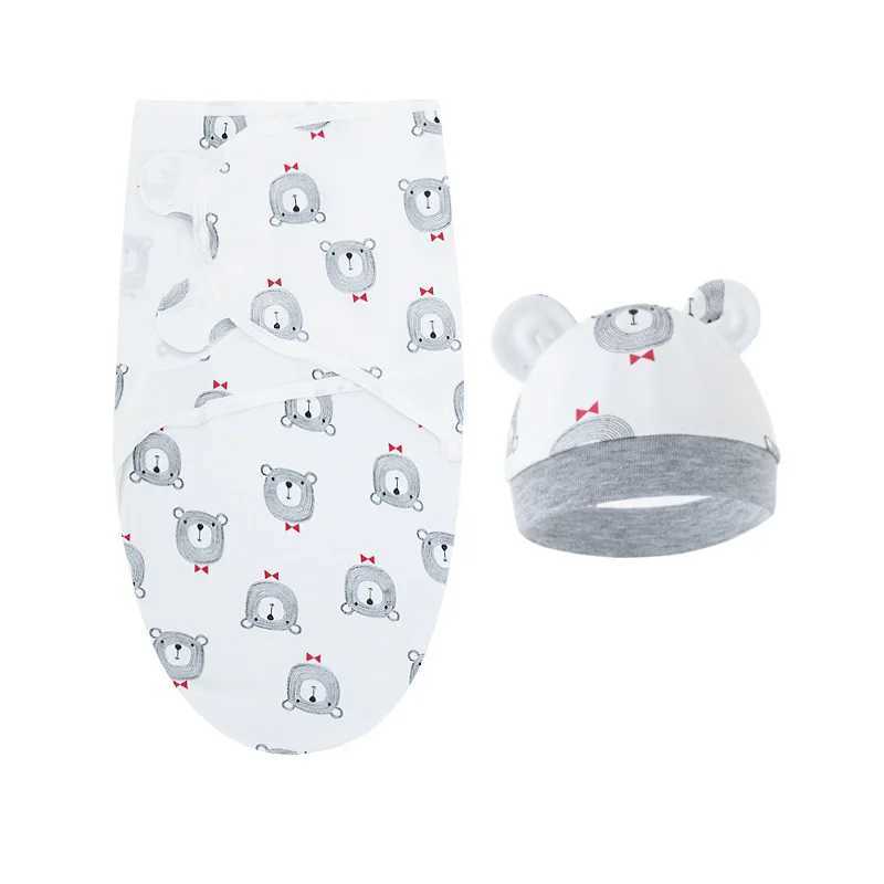 Baby blanket cap set cartoon printed cotton newborn adjustable baby sleeping bag packaging for all seasons 0-6 monthsW240810