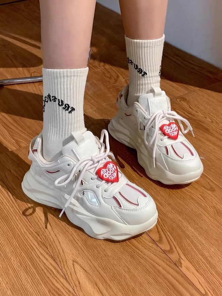 Ddmysports MEYSSERVM Women S Spring And Autumn Edition Love Leisure Fashion Dad Trendy Thick Bottom Student Sports Shoes Outdoor