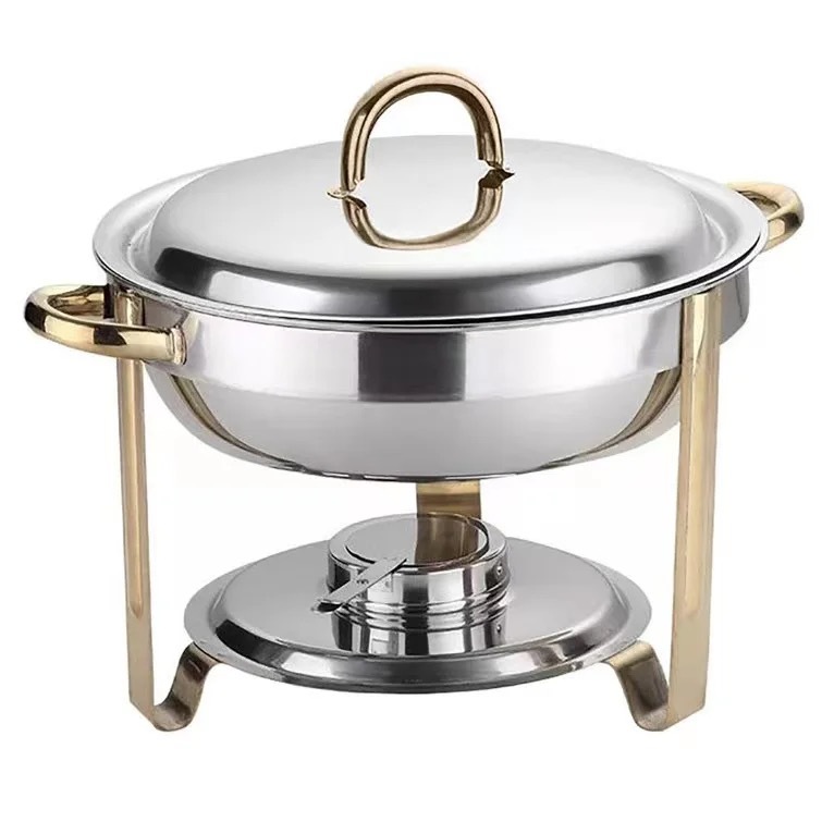 Dishes & Plates 4.5L Stainless Steel Chafer Buffet Chafing Dish Set Catering Pans Food Warmer Lid Round Chafe Circular alcohol stove food heater