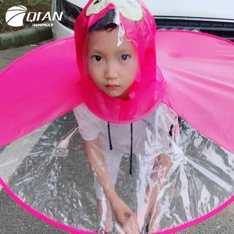 QIAN Childrens Raincoat Transparent UFO Raincoats Hands Free Rain Poncho Baby Funny Duck Rain Coat Rain Cover Raincoat for kids Y240810