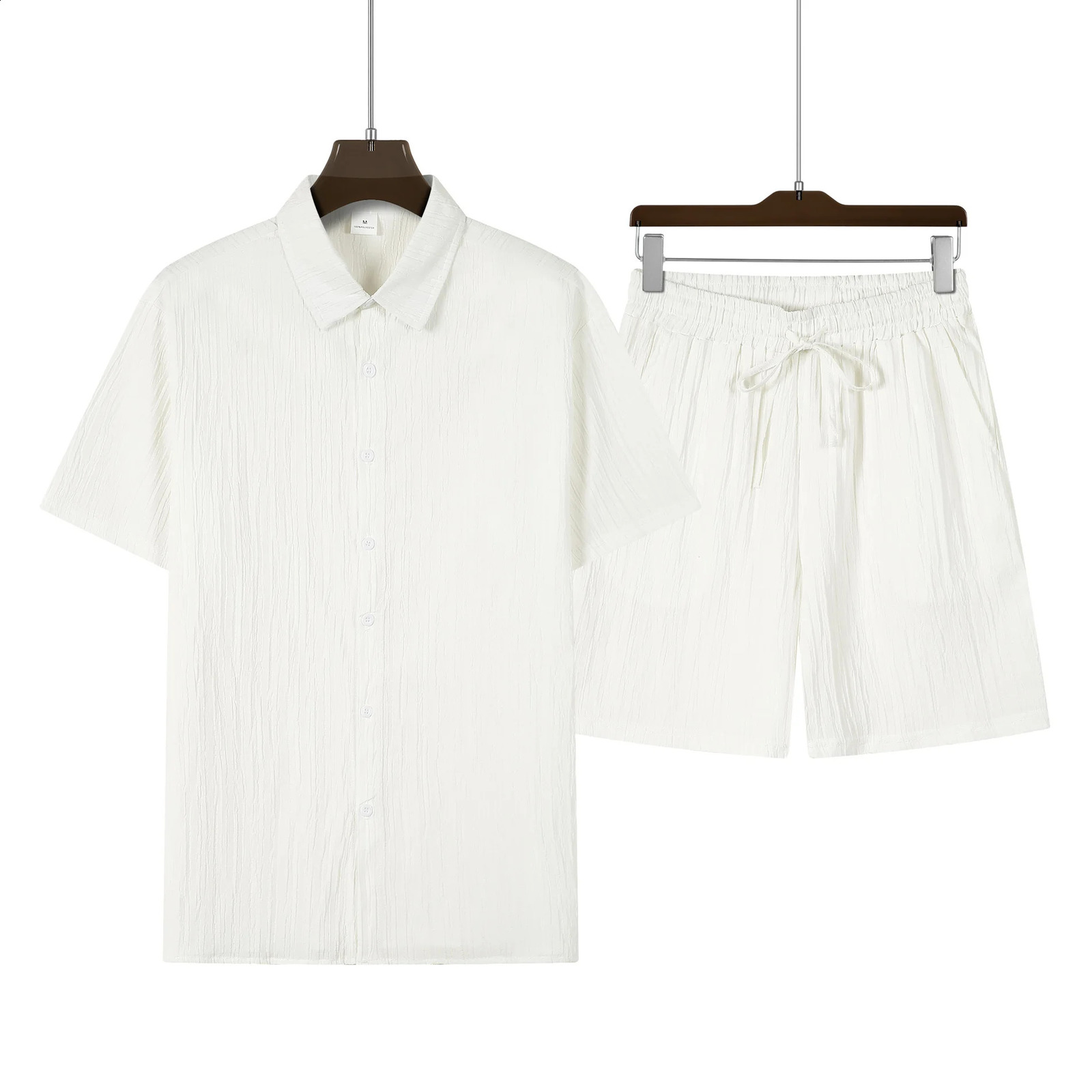 Mens Short-Sleeved Shirt and Shorts Set Seaside Casual Short-Sleeved Shirt Summer Outdoor Street Shorts Mens Set 240812