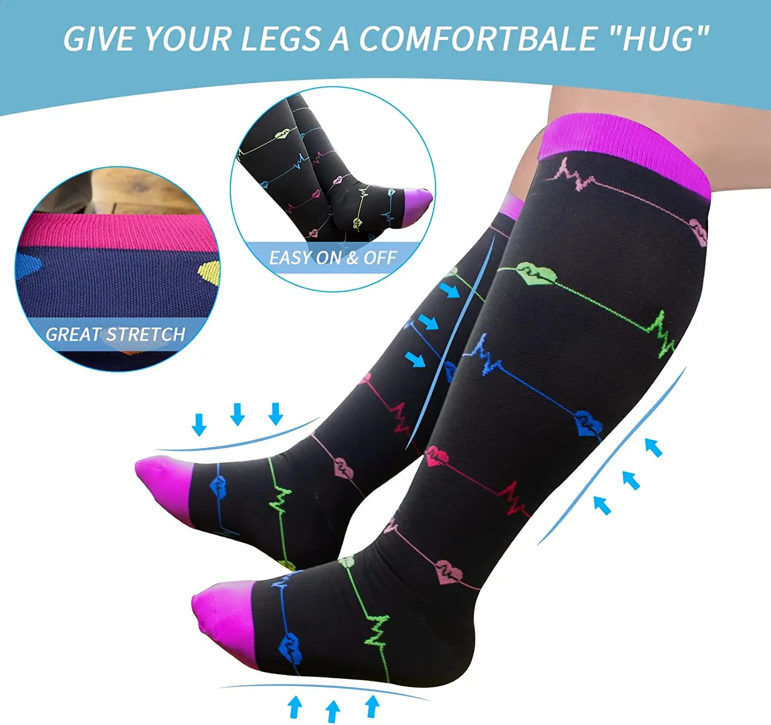 35 Pairs Compression Socks Varicose Veins Knee High Sock Anti Fatigue Pain Relief Sportrs Compression Socks Travel Plus Size 240812