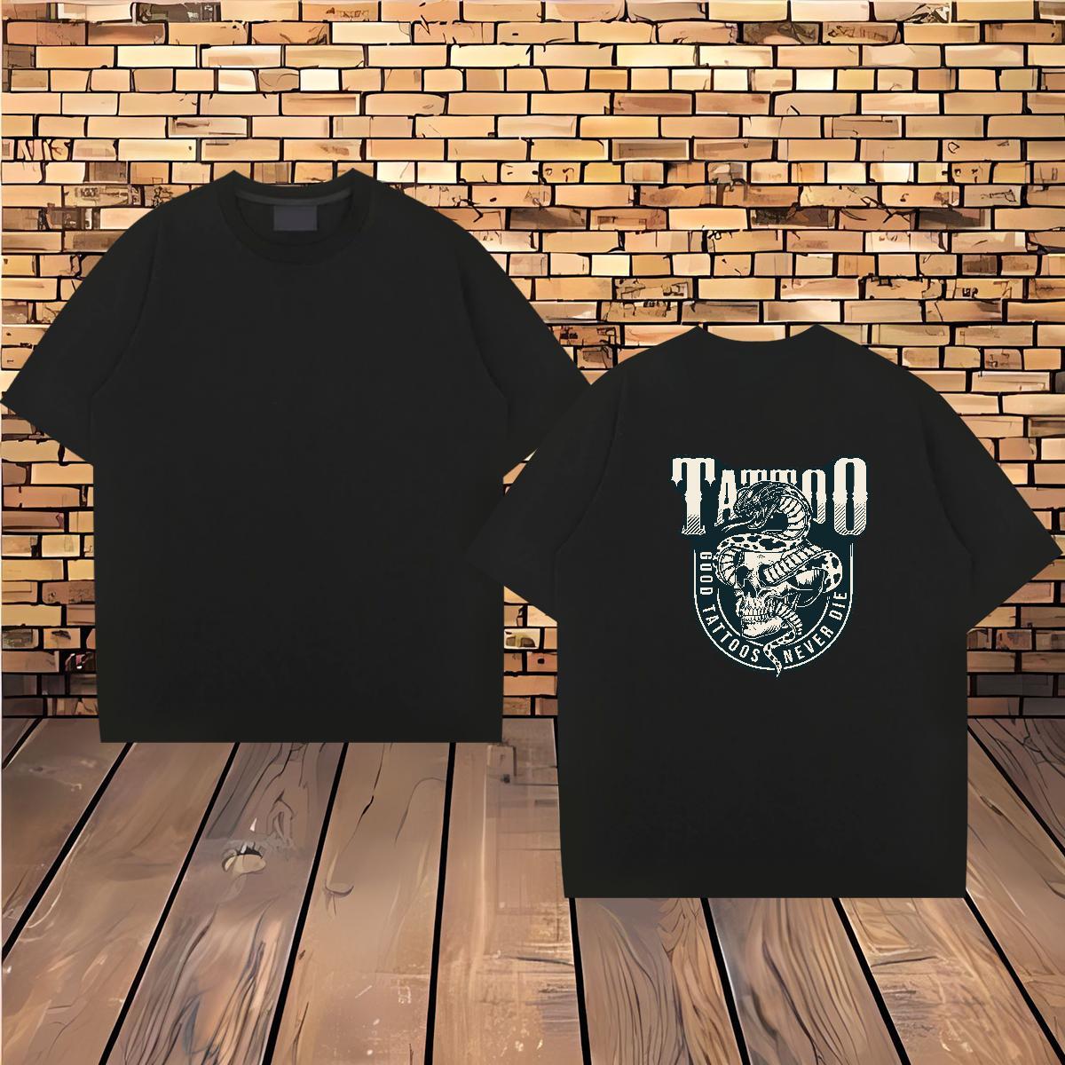 DIY Customized Man T Shirts skull Tee Shirt 230g 100% Cotton High Street Hip Hop Loose Plus Size Custom Short Sleeve O-Neck Couples T Shirts