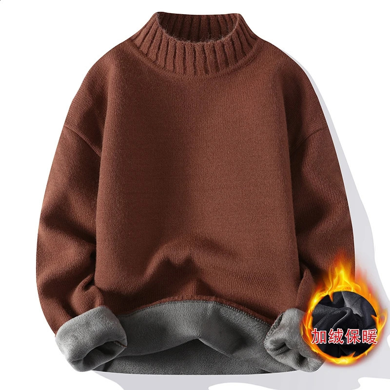 2024 AutumnWinter Fashion Solid Color Plus Fleece Thickened Warm Knitwear Mens Casual Loose Large Size High Quality Sweater 240812