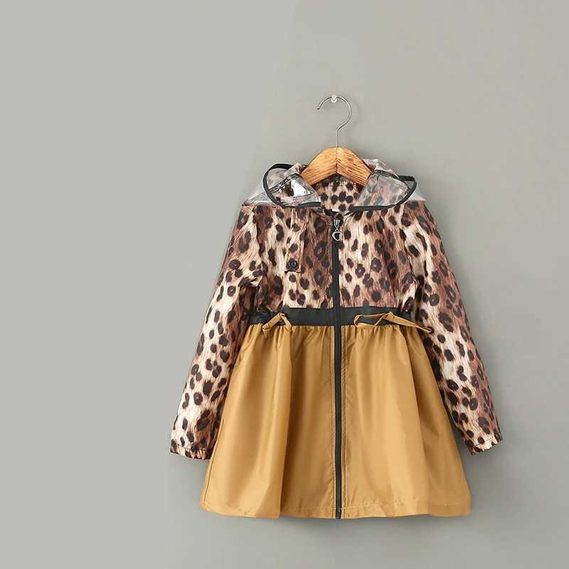 Fashion leopard print impermeable kids raincoat for children rain poncho women rainwear cape transparent brim raincoatsS2115 Y240810