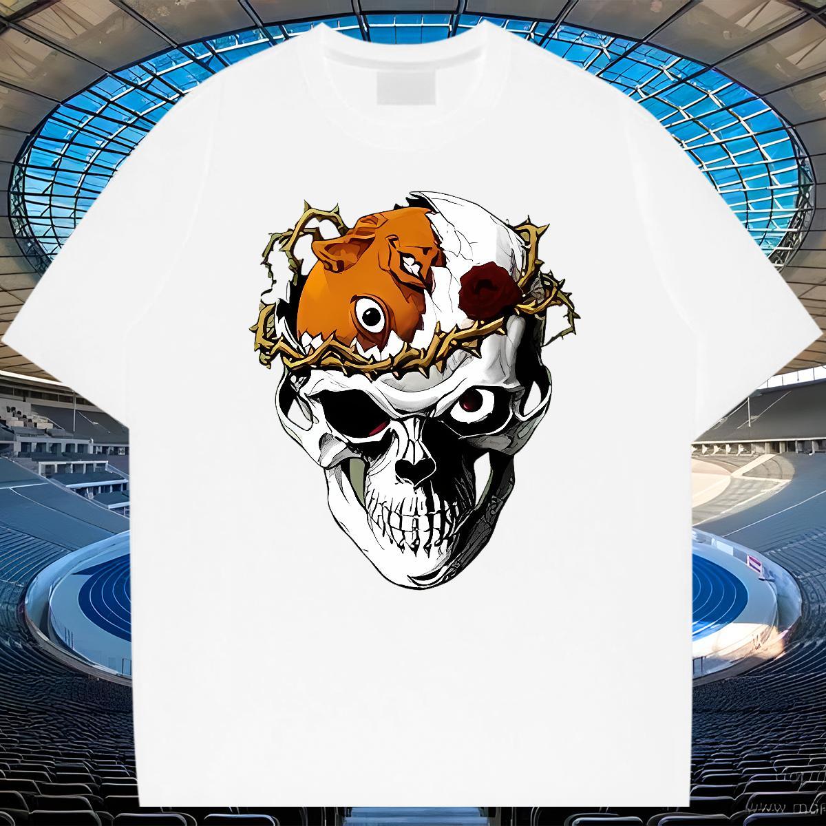 Designer Fashion T-Shirts for Men skull Top Tees 230g Cotton Street Casual Soft DIY Printed O-Neck Short Sleeve Men Tops Tees