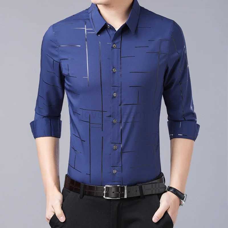 Mens Casual and Fashionable Long Sleeved Printed Shirt Non Ironing and Wrinkle Resistant Business TopXJ240812