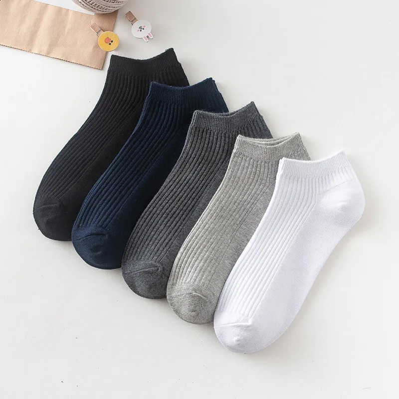 SpringSummer Mens Socks Short Barrel Double Needle Boat Socks Simple Solid Color Short Socks Sweat-absorbing Cotton Socks 240812
