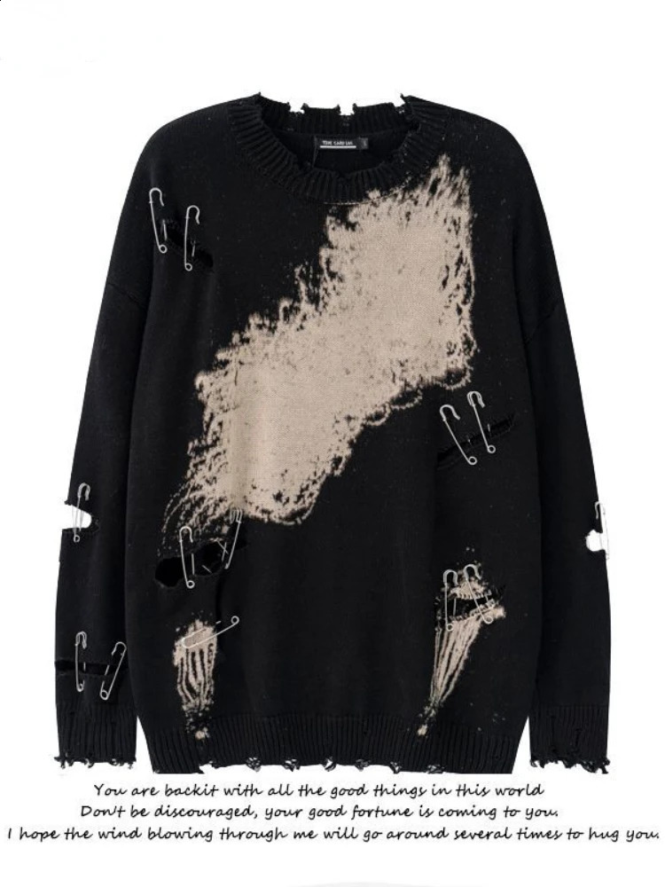 HOUZHOU Harajuku Gothic Sweater Women Streetwear Hollow Out Y2k Tops Autumn Winter Knitted Pullovers Oversized Vintage Sweater 240812