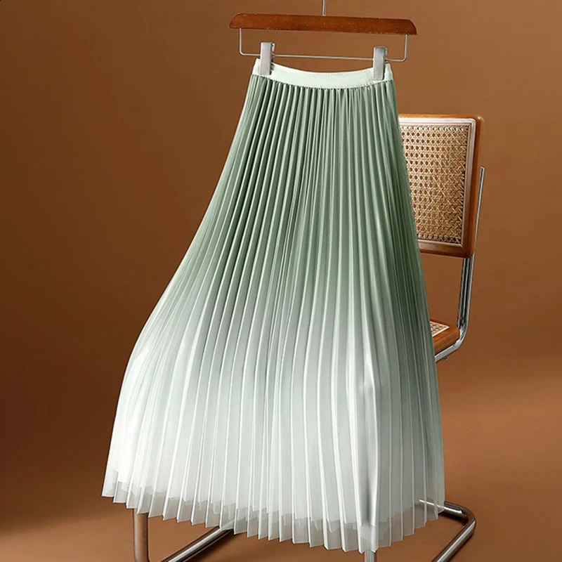 MEXZT Elegant Tulle Midi Skirt Gradient Mesh Streetwear Korean High Waist Elastic All Match A Line Skirts 240810