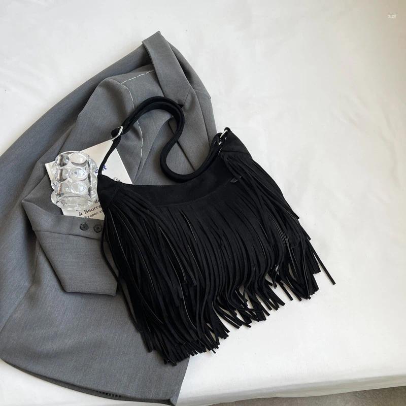 Shoulder Bags Fashion Women Tassels And Fringes Suede Messenger 2024 Ladies Crossbody Purse Handbag Tote Brown Black