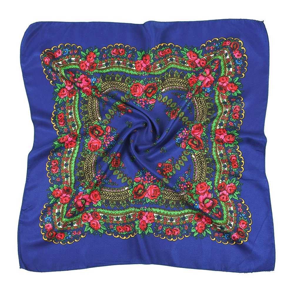 Russian floral print womens headscarf national style square scarf womens headscarf Bandana Handkerchief ethnic shawl 70 * 70cm W240810