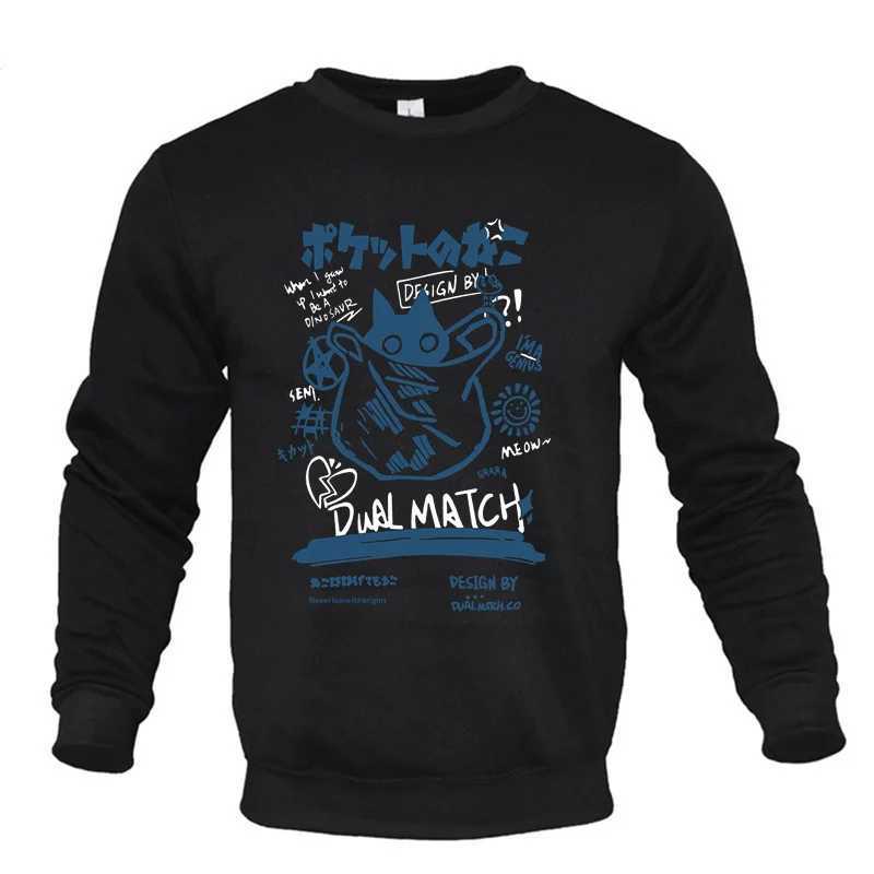 2024 New Cat Printed Mens Hoodie Casual Hoodie Autumn Winter Wool Warm Womens Hoodie Loose High Quality TopW240724