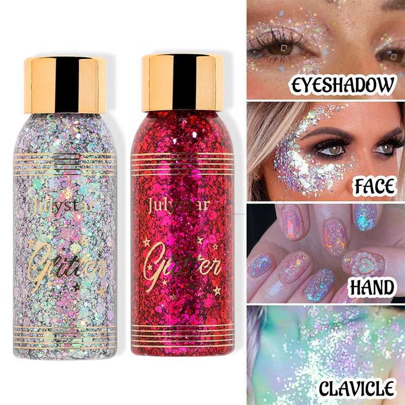 Multi functional glittering nails hair body facial glittering gel art glittering sequins festival stage glitter liquid eye shadow decoration W240812