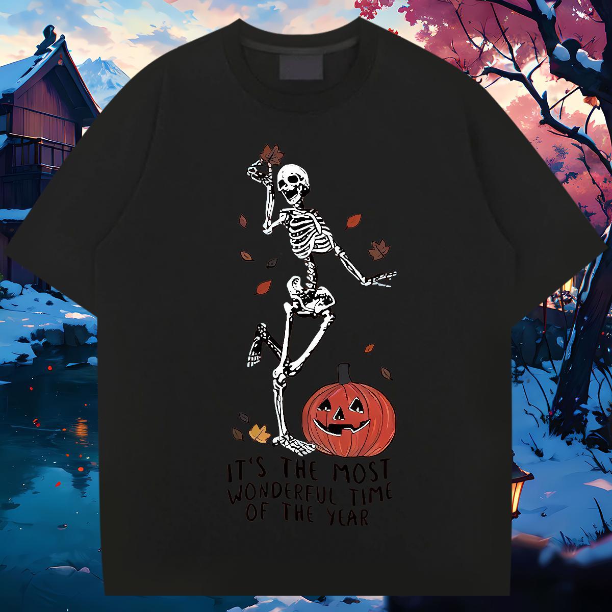 DIY Customized T-Shirts for Men pumpkin Tee Shirt 230g 100% Cotton Daily Wear Soft Floral Print Crew Neck Breathable Men Clothes T-Shirt