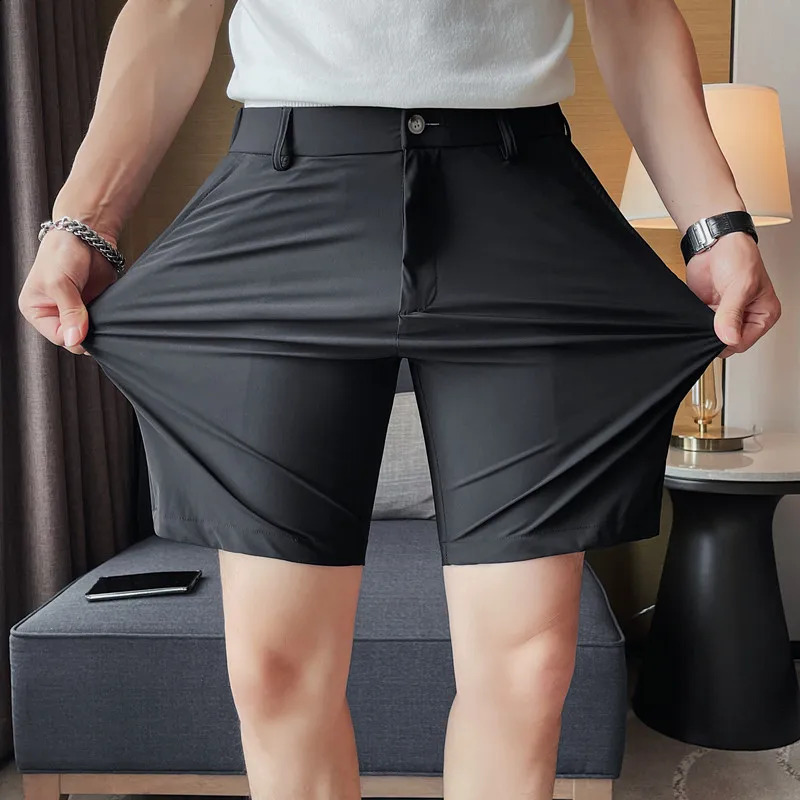 Korean Style Mens Summer Casual Elastic Force ShortsMale Slim Fit High Quality Business Thin Suit Shorts Plus size 29-36 240812