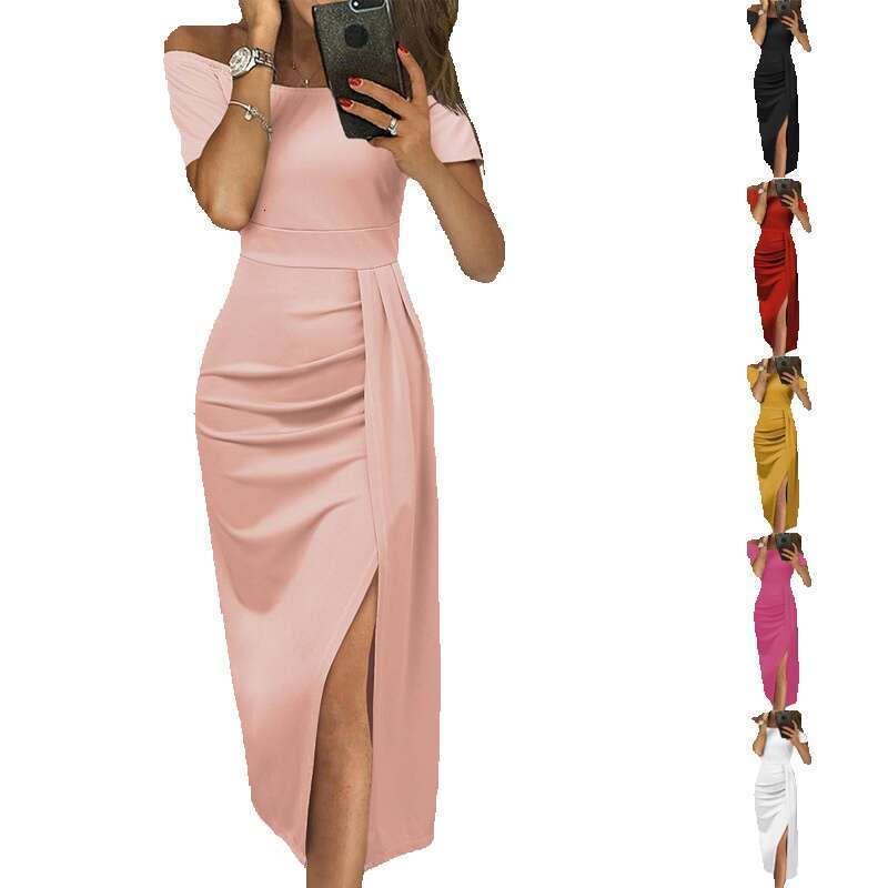 2024 Summer New Tiktok Womens One Collar Split Skirt Fishtail Dress Polka Point Chiffon Long Sleeve Dress Autumn Dress Women Loose Bifurcated Oversize