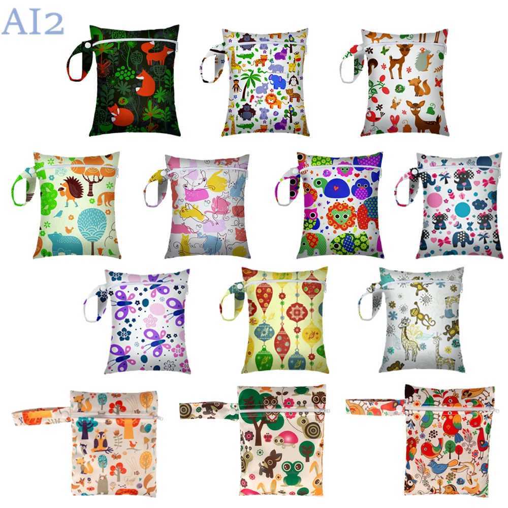 AI2 16 * 20cm waterproof baby cloth sleepwear diaper bag washable PUL printed fabric zipper wet bag W240812