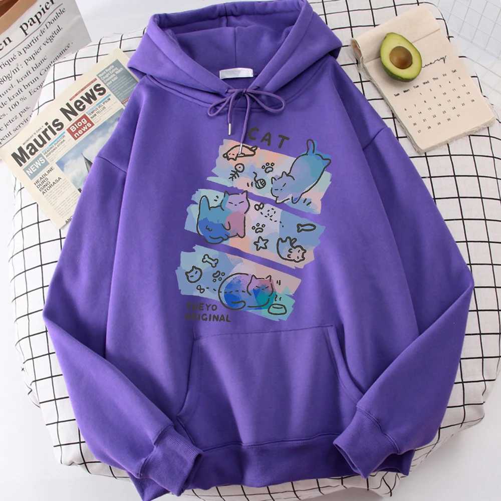 Fat cat fantasizes about fishing and eating fish in the water boy hoodie sports shirt hoodie daily graphic topW240724