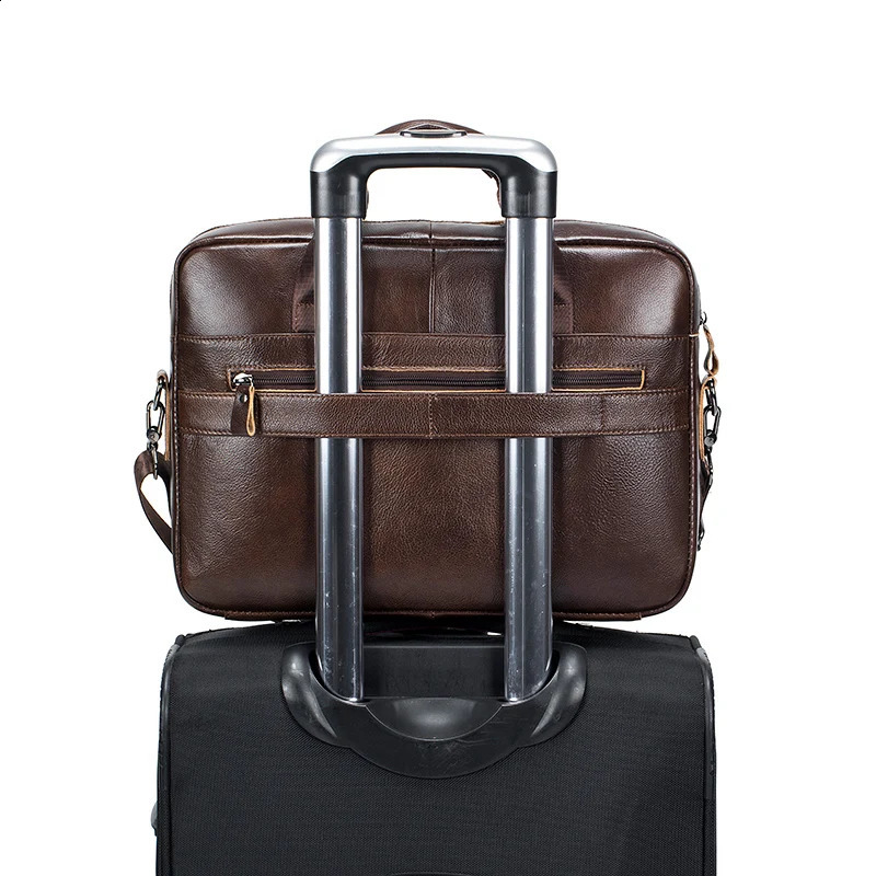 Cowboy leather mens briefcase large capacity 15 inch computer bag business single shoulder carrying 240810