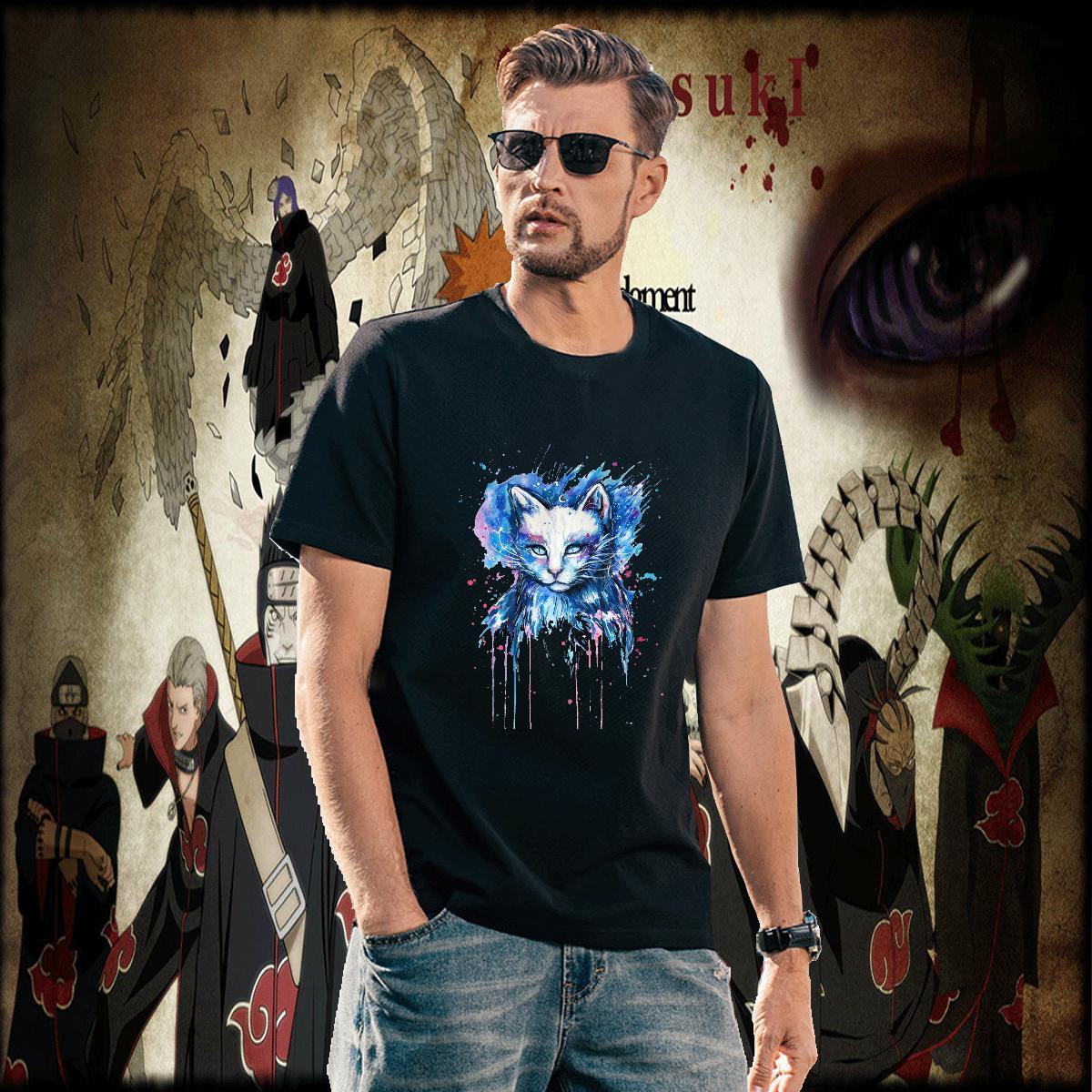 2024 230g Cotton Mens T Shirts cat Hip Hop Street Men Clothes T-Shirt Polos Short Sleeve O-Neck TOP Quality Cartoon Print