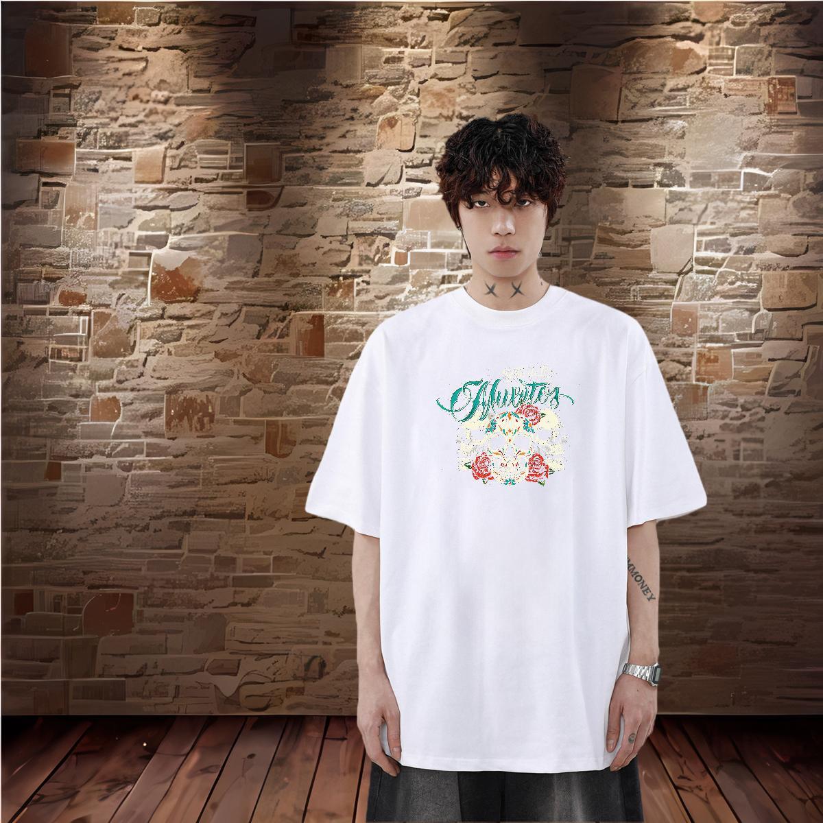New Designer Men T Shirts skull Clothes 230g Cotton Casual Beach Loose Fit Cartoon Print O Neck Short Sleeves Mens Tshirts