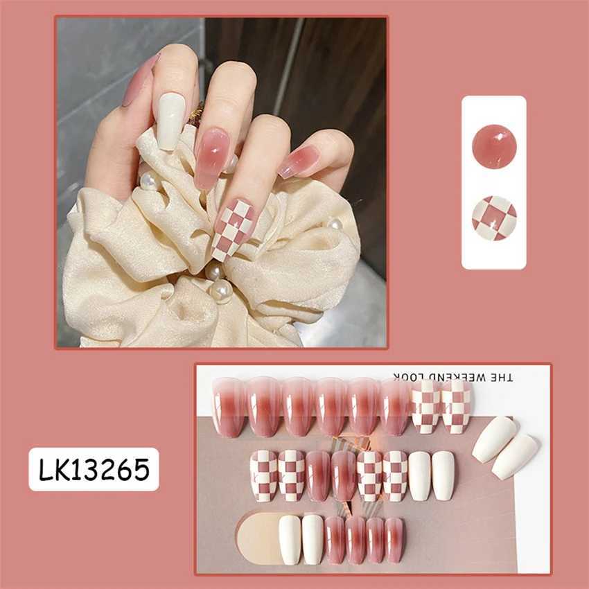 24 pieces/set long ballet wearing fake nail art pink and white pasted on nails artificial nail products for girls and professionals W240810