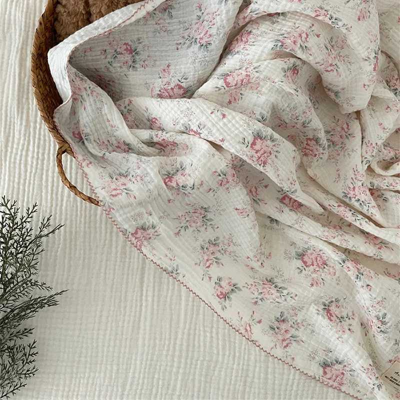 Baby blanket floral soft cotton plain weave newborn baby swaddle packaging receiving blanket quick drying bath towel baby stroller coverW240810
