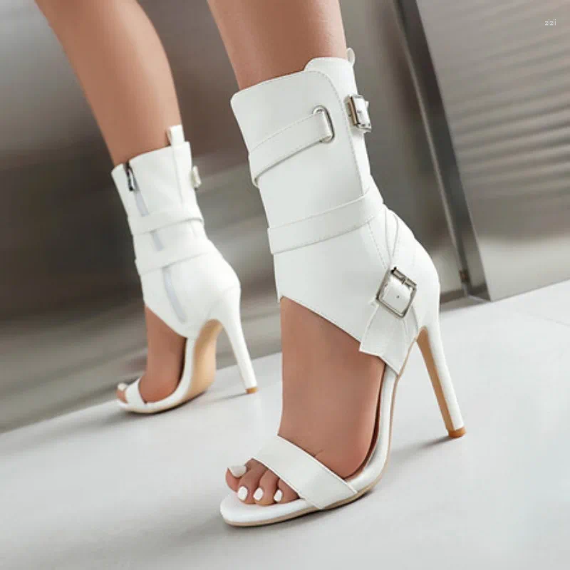 Sandals Sexy Open Toe Summer Ankle Boots For Women Fashion Buckle High Heels Red White Yellow Dance Party Wedding Shoes Lady