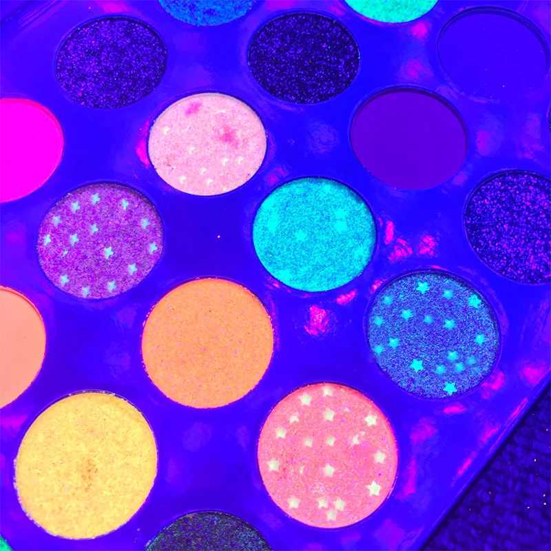 Black UV luminous fluorescent eye shadow palette Stage club neon makeup palette 24 color pigment luminous eye shadowW241212